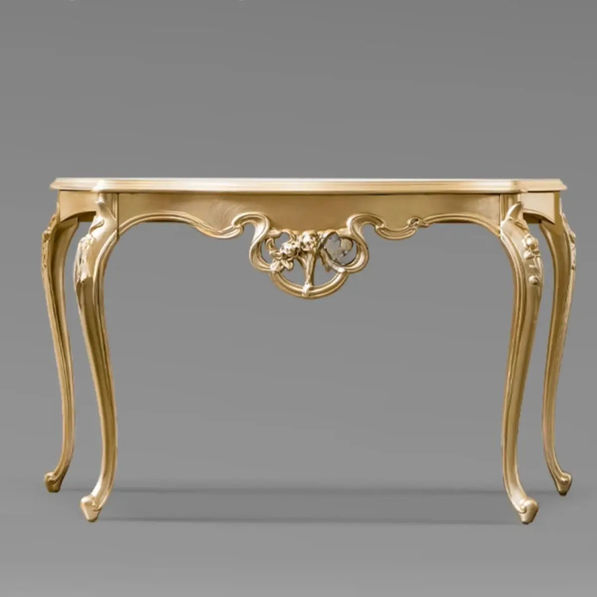 Glam Curved Gold Wooden Antique Standard Console Table Image - 5