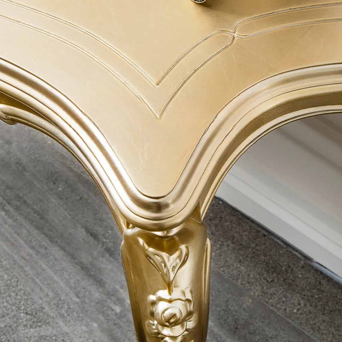 Glam Curved Gold Wooden Antique Standard Console Table Image - 6