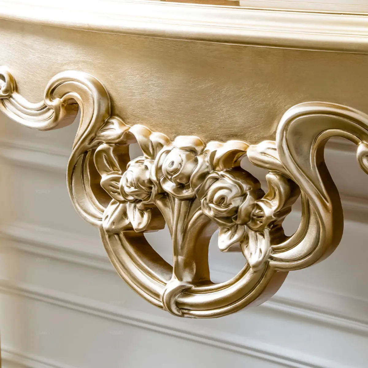 Glam Curved Gold Wooden Antique Standard Console Table Image - 9