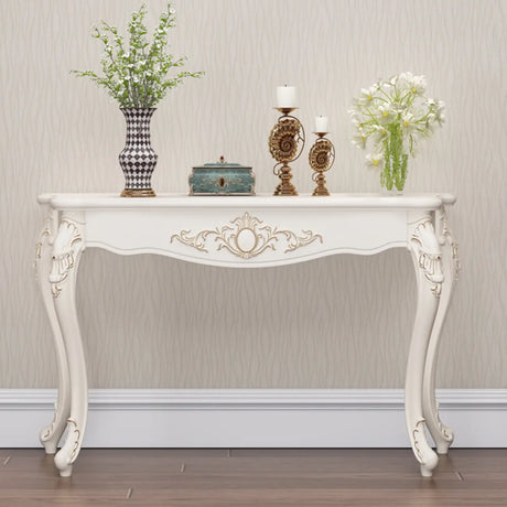 Glam Curved Wood White Standard Width French Console Table Image - 1