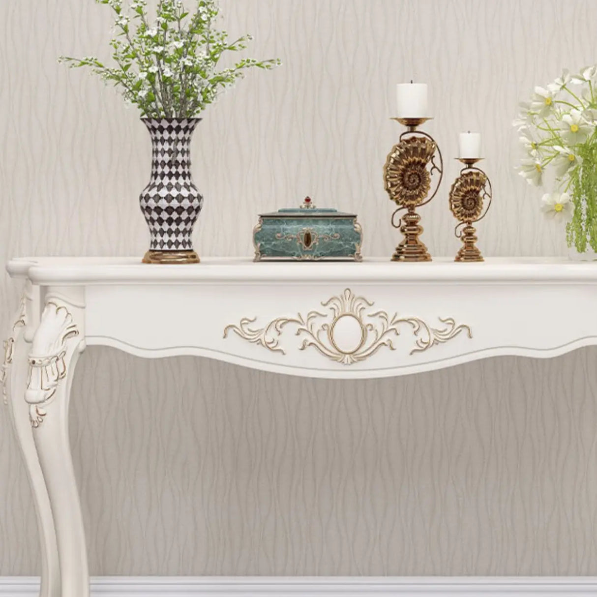 Glam Curved Wood White Standard Width French Console Table Image - 12