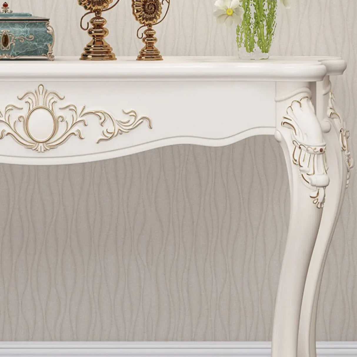 Glam Curved Wood White Standard Width French Console Table Image - 15