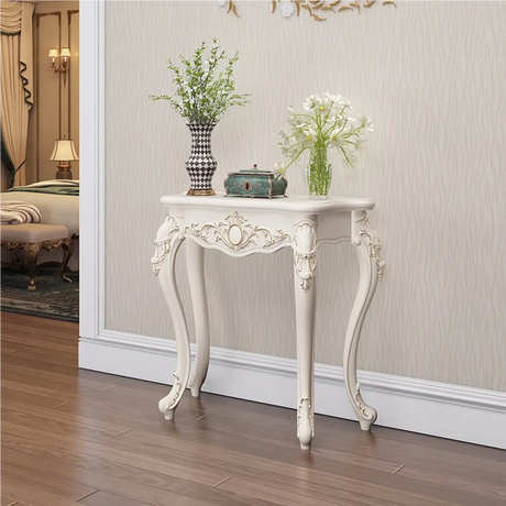 Glam Curved Wood White Standard Width French Console Table Image - 2