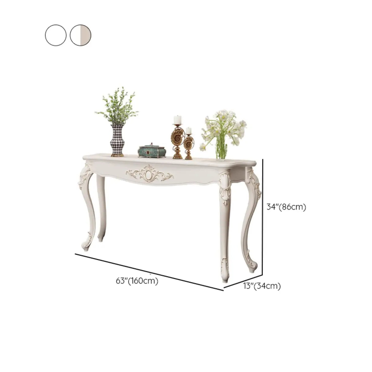 Glam Curved Wood White Standard Width French Console Table Image - 32
