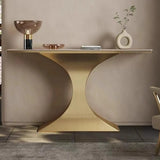 Glam Entryway Rectangular Stone Gold Curve Base Console Table Image - 2