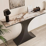 Glam Entryway Rectangular Stone Gold Curve Base Console Table Image - 3