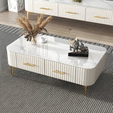 Glam Fiberglass Rectangular Coffee Table with Storage Image - 10