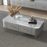 Glam Fiberglass Rectangular Coffee Table with Storage Image - 12