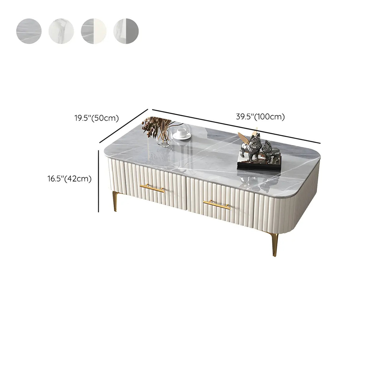 Glam Fiberglass Rectangular Coffee Table with Storage 