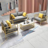 Glam Flannel Square Arm Pillow Back Metal Frame Sofa Image - 1
