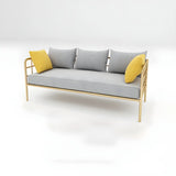 Glam Flannel Square Arm Pillow Back Metal Frame Sofa Image - 3