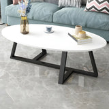 Glam Glass Wood Oval Coffee Table with Cross Legs Image - 13