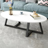 Glam Glass Wood Oval Coffee Table with Cross Legs Image - 13
