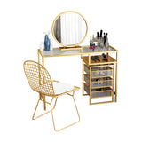 Glam Gold Metal Glass Makeup Vanity with Storage Box Image - 6