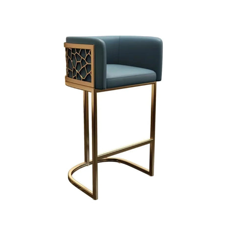 Glam Gold Metal Sled Leather Cushioned Low Back Bar Stool Image - 2