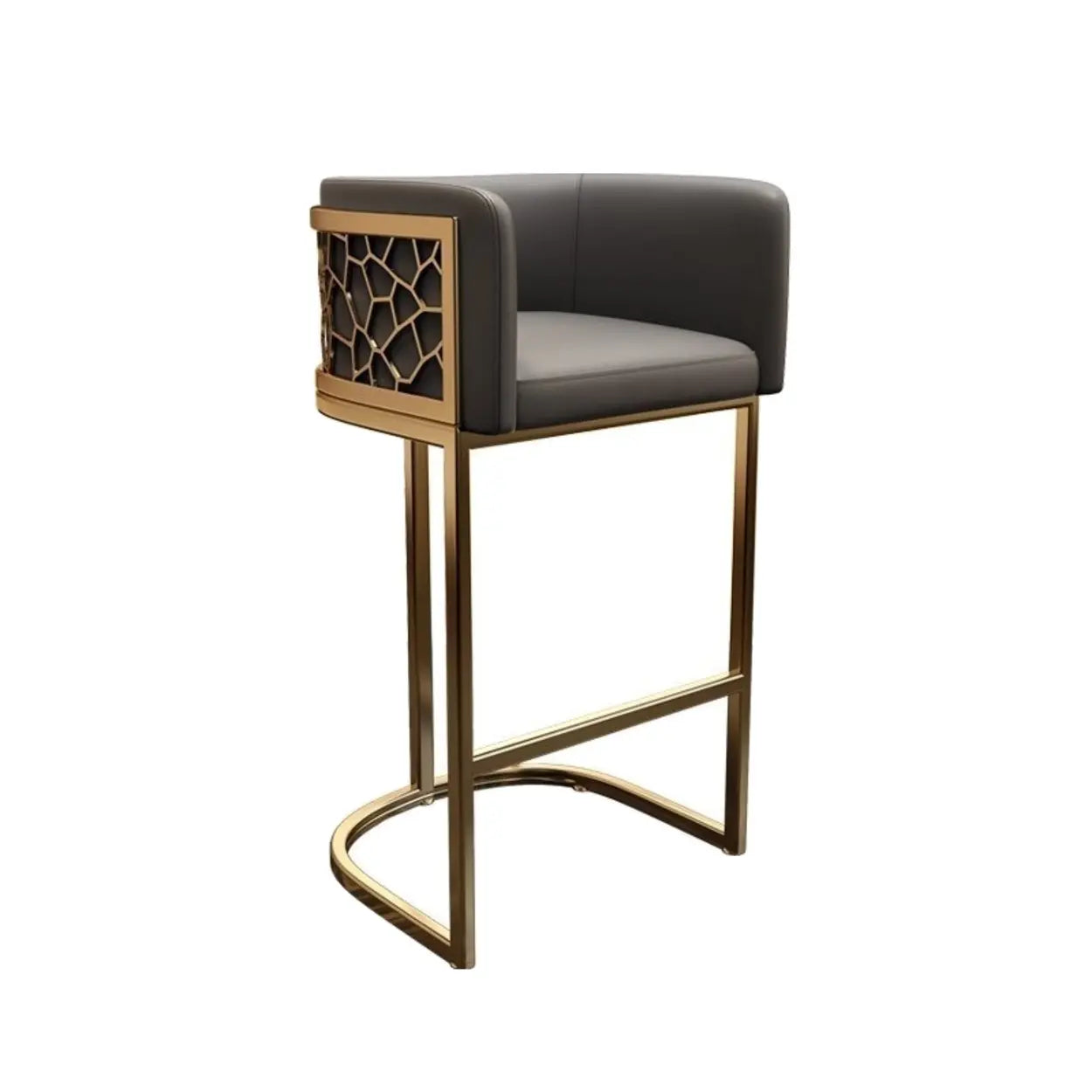 Glam Gold Metal Sled Leather Cushioned Low Back Bar Stool Image - 7
