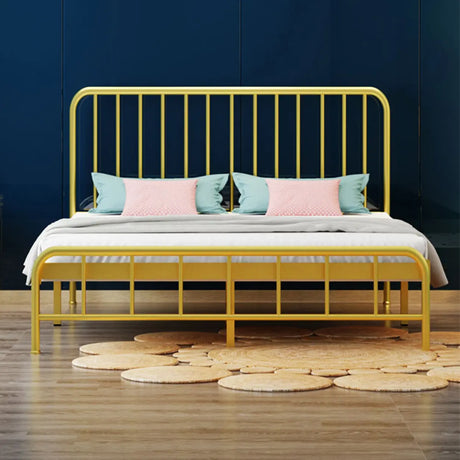 Glam Gold Queen Metal Panel Bed Frame with Headboard Image - 1