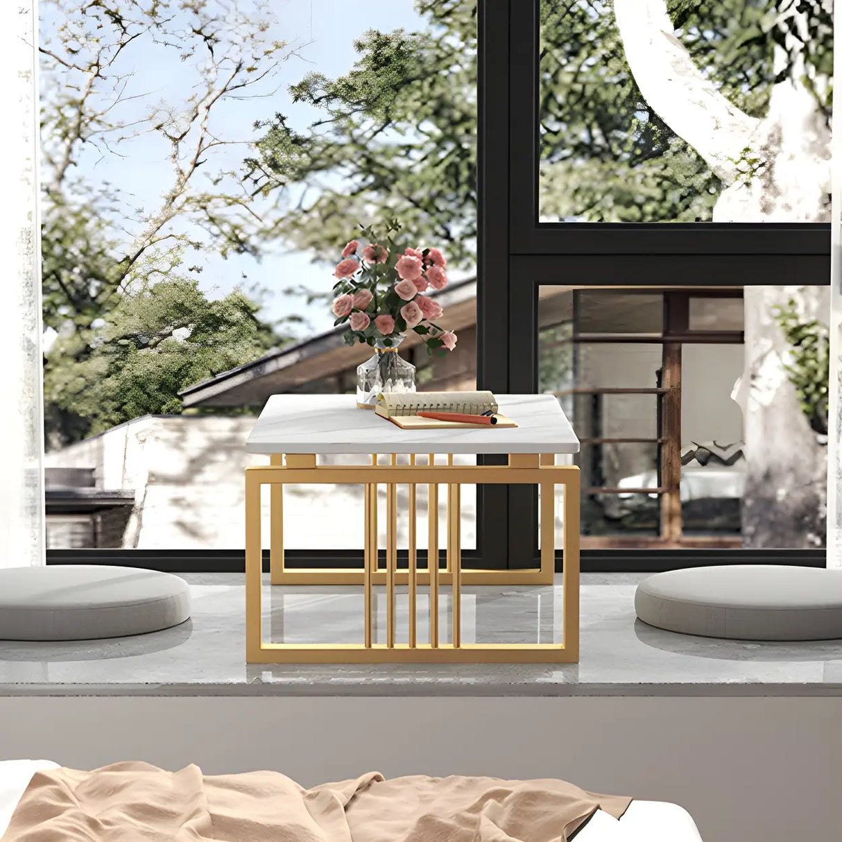 Glam Gold-White Stone Rectangle Iron Sled Coffee Table Image - 11