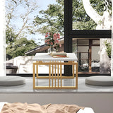 Glam Gold-White Stone Rectangle Iron Sled Coffee Table Image - 11