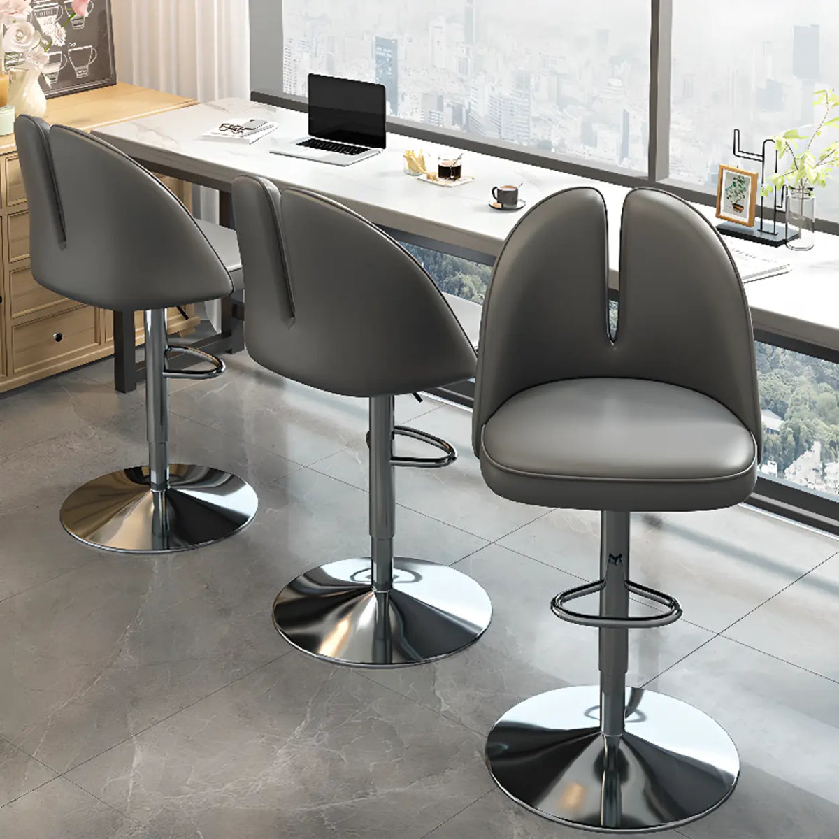 Glam Gray Swivel Adjustable Leather Footrest Back Bar Stool – Homebaa