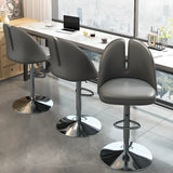 Glam Gray Swivel Adjustable Leather Footrest Back Bar Stool Image - 1