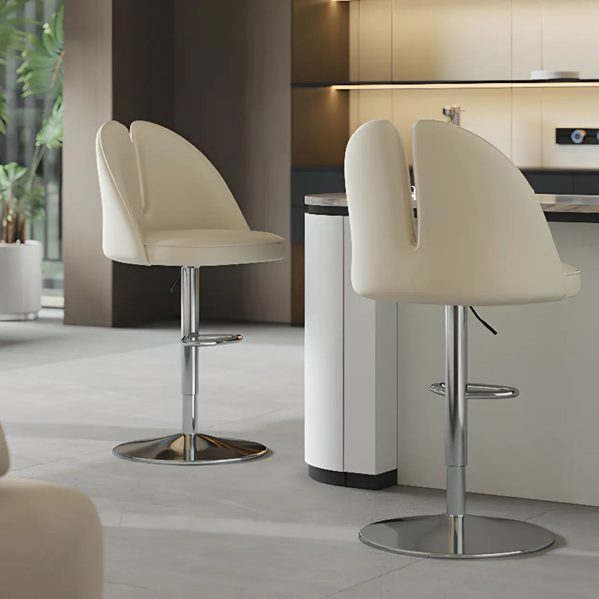 Glam Gray Swivel Adjustable Leather Footrest Back Bar Stool Image - 11