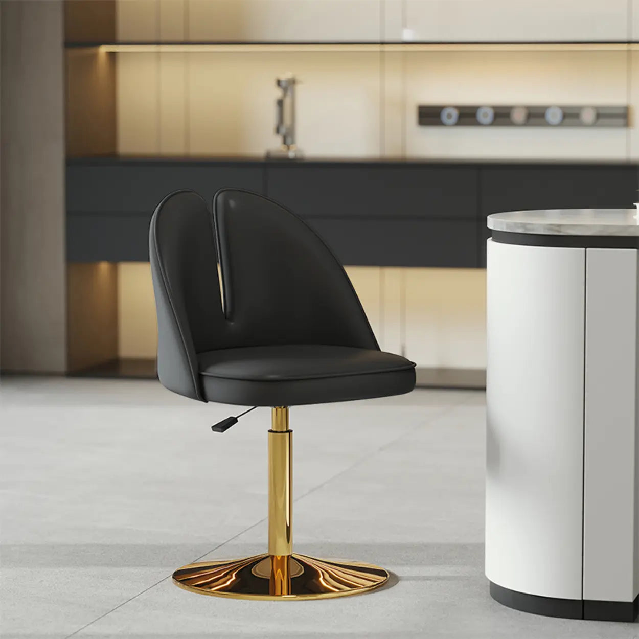 Glam Gray Swivel Adjustable Leather Footrest Back Bar Stool Image - 17