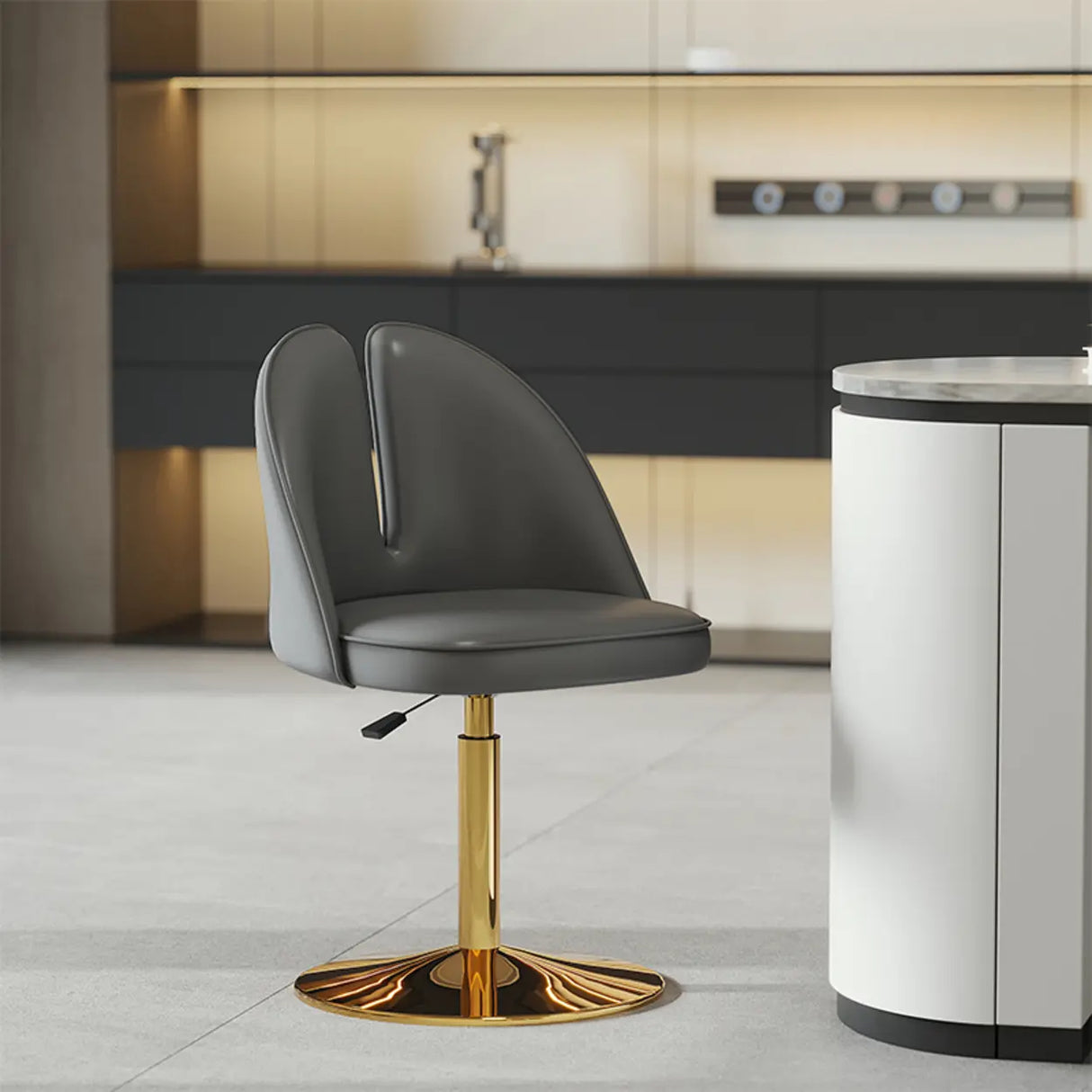 Glam Gray Swivel Adjustable Leather Footrest Back Bar Stool Image - 21