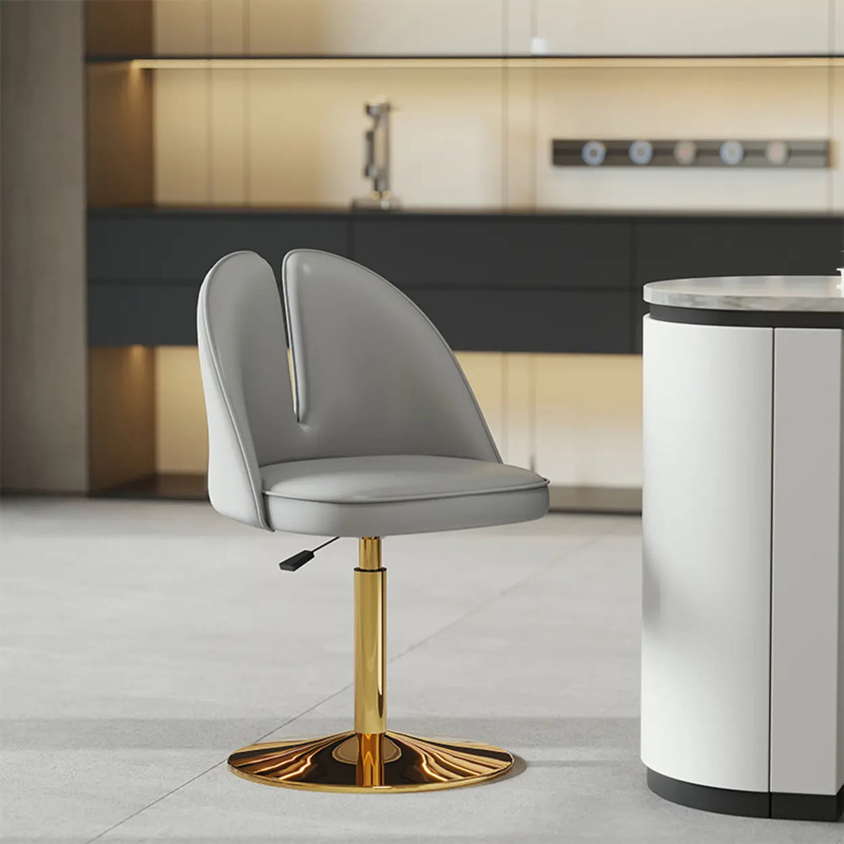 Glam Gray Swivel Adjustable Leather Footrest Back Bar Stool Image - 23