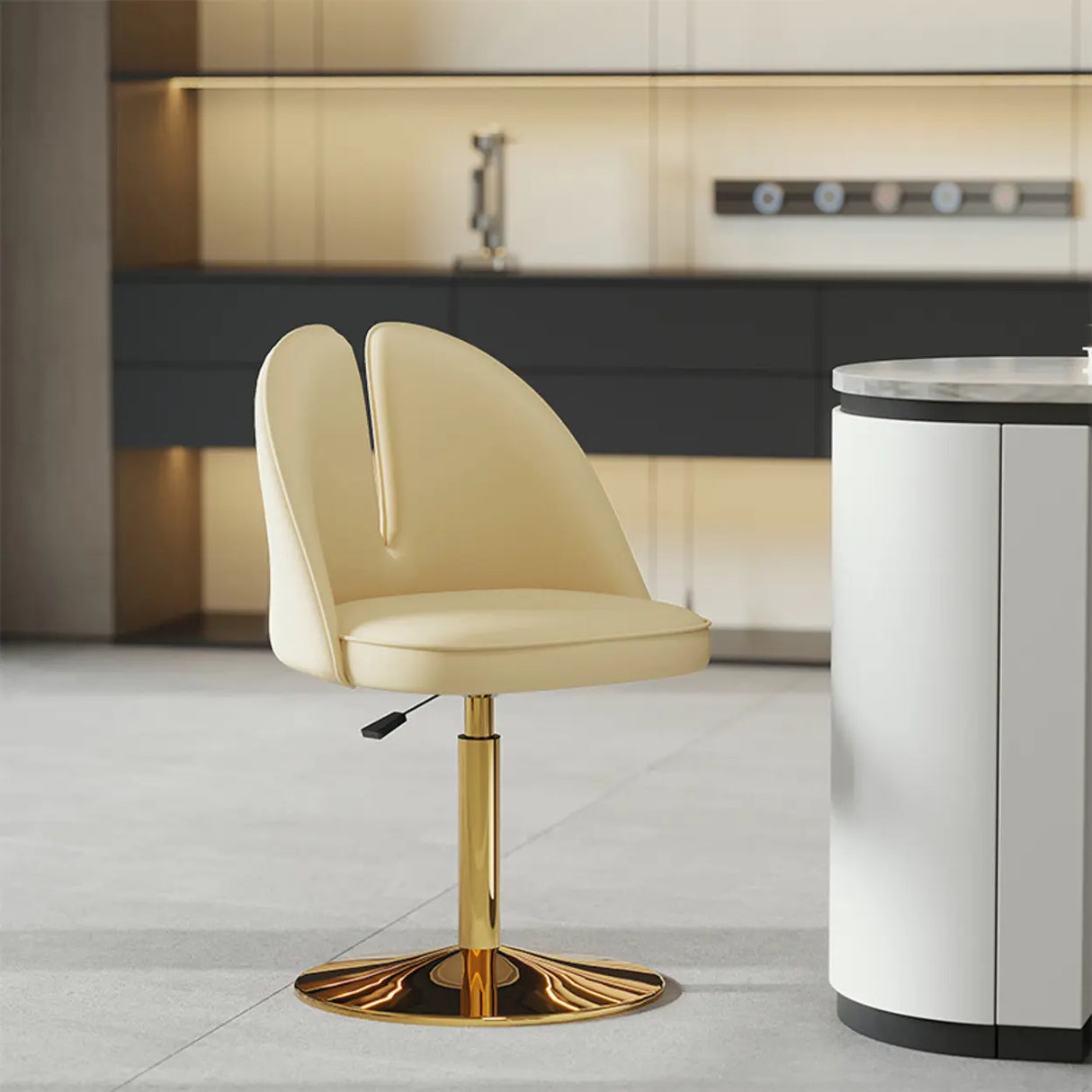 Glam Gray Swivel Adjustable Leather Footrest Back Bar Stool Image - 24