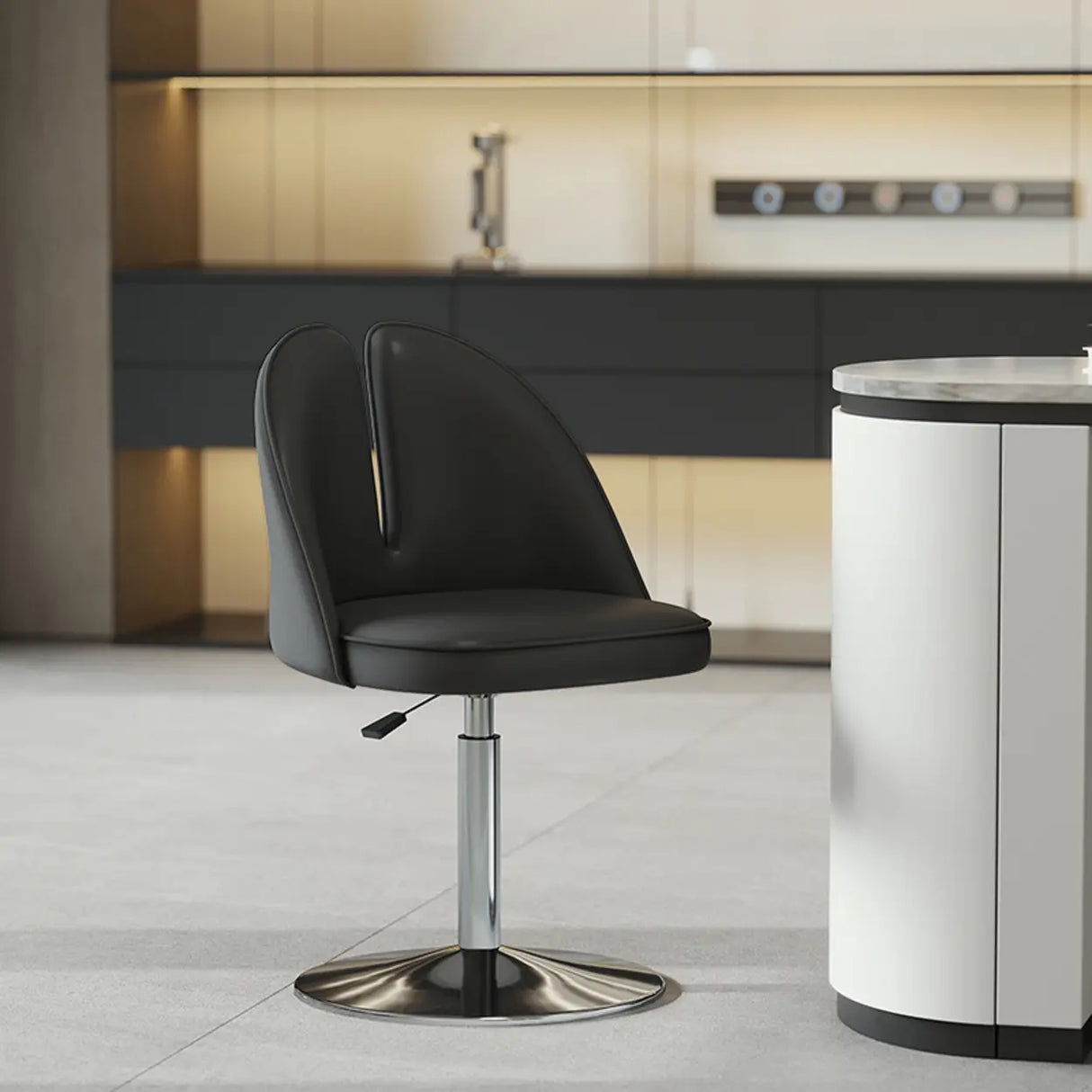 Glam Gray Swivel Adjustable Leather Footrest Back Bar Stool Image - 26