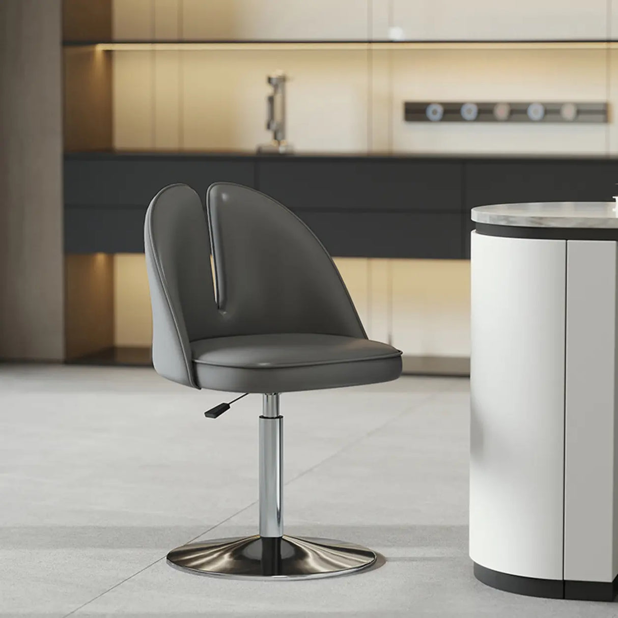 Glam Gray Swivel Adjustable Leather Footrest Back Bar Stool Image - 28