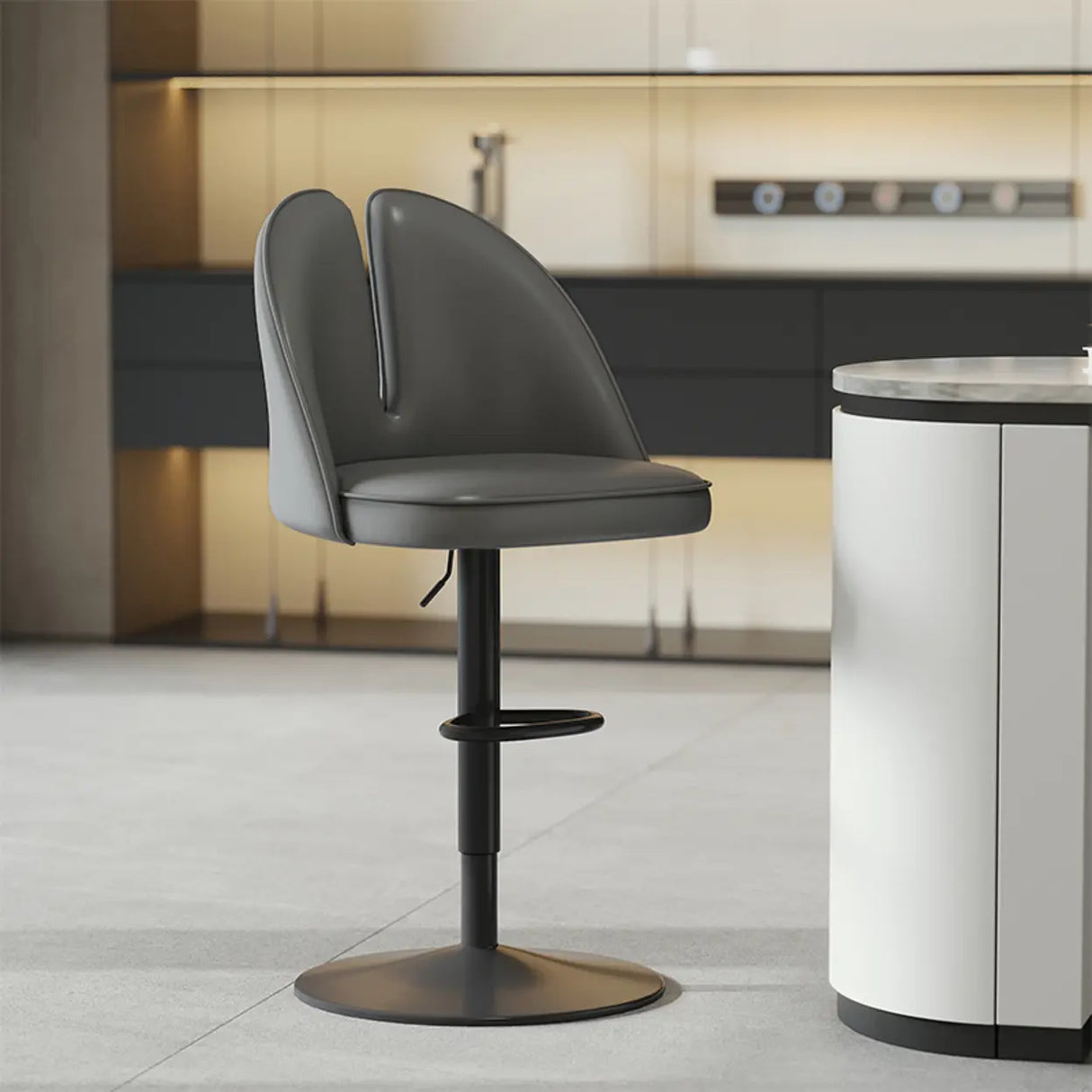 Glam Gray Swivel Adjustable Leather Footrest Back Bar Stool Image - 36