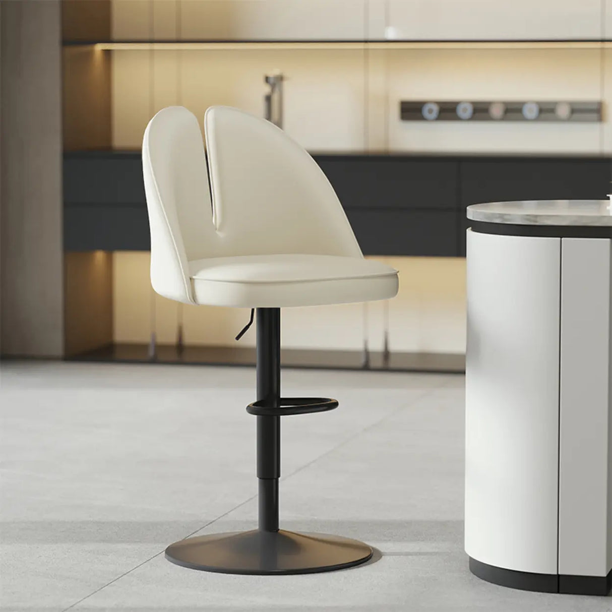 Glam Gray Swivel Adjustable Leather Footrest Back Bar Stool Image - 40