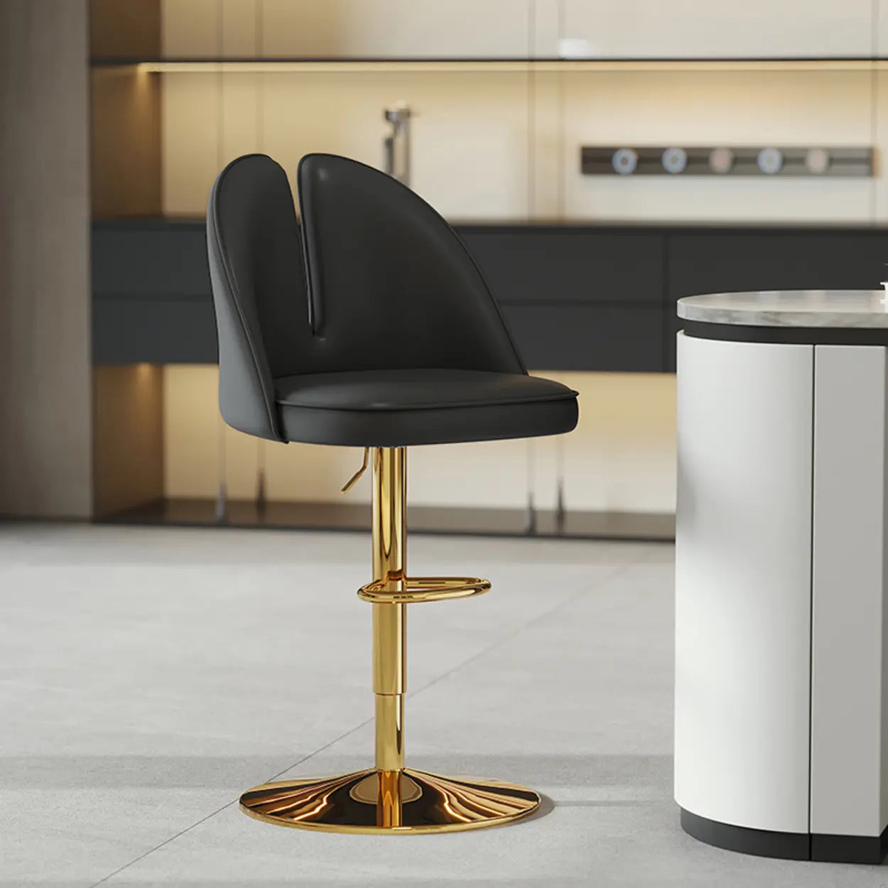 Glam Gray Swivel Adjustable Leather Footrest Back Bar Stool Image - 41