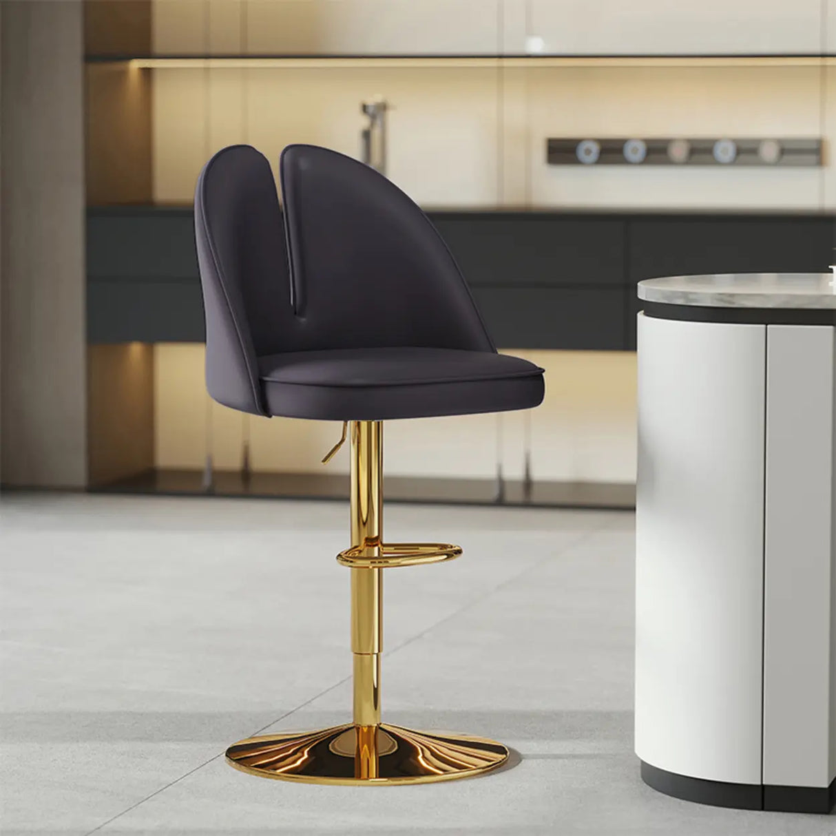 Glam Gray Swivel Adjustable Leather Footrest Back Bar Stool Image - 42