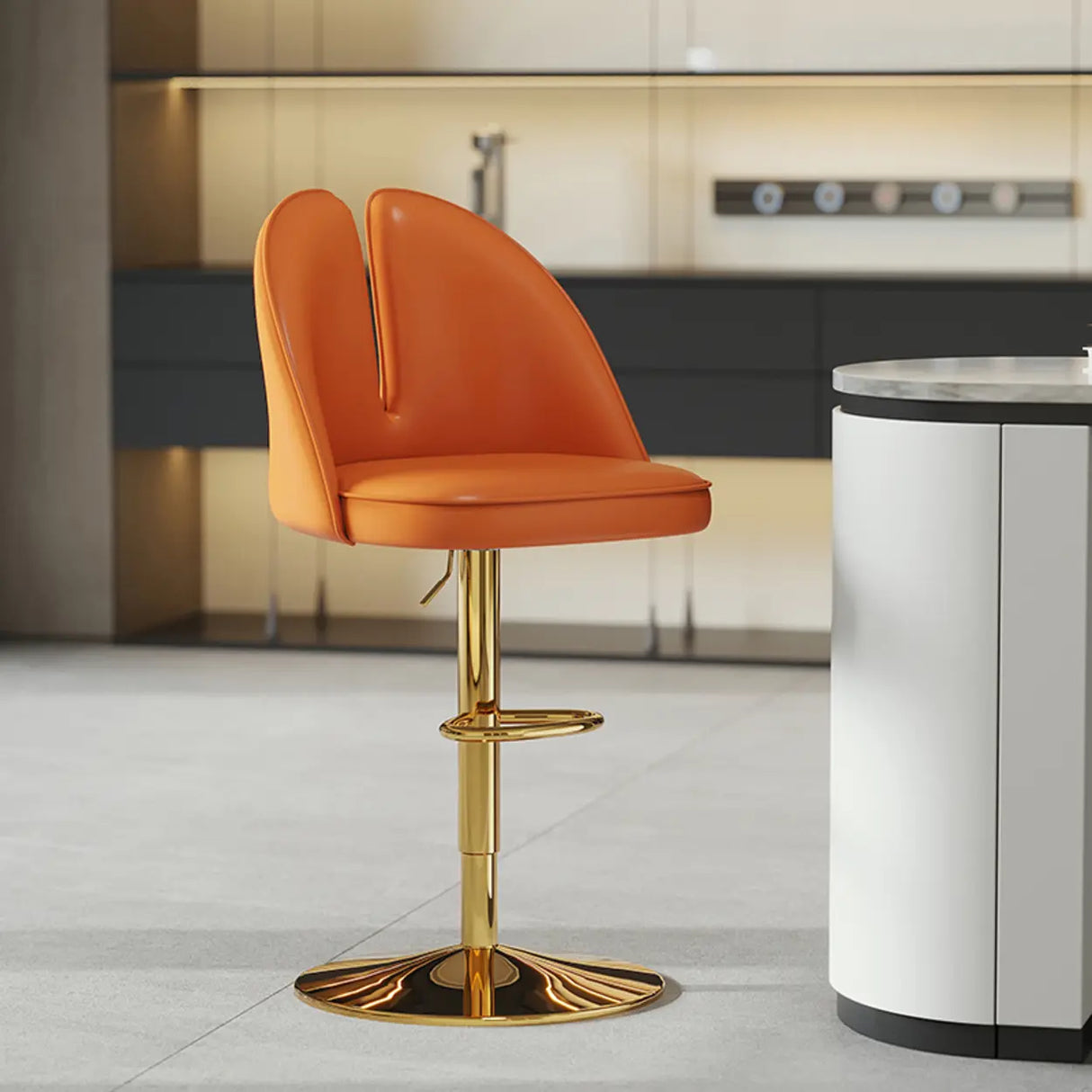 Glam Gray Swivel Adjustable Leather Footrest Back Bar Stool Image - 44