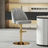 Glam Gray Swivel Adjustable Leather Footrest Back Bar Stool Image - 45
