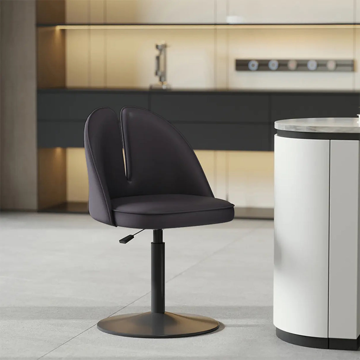 Glam Gray Swivel Adjustable Leather Footrest Back Bar Stool Image - 5