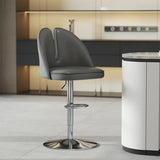 Glam Gray Swivel Adjustable Leather Footrest Back Bar Stool Image - 50