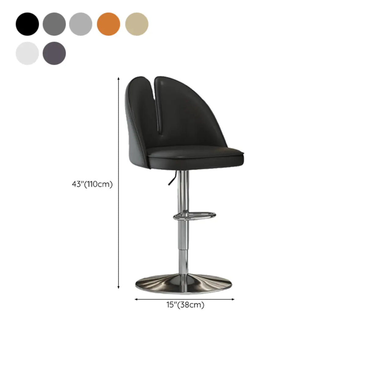 Glam Gray Swivel Adjustable Leather Footrest Back Bar Stool Image - 57