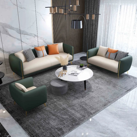 Glam Green-Beige Stain Resistant Tech Cloth Pillow Sofa Image - 1