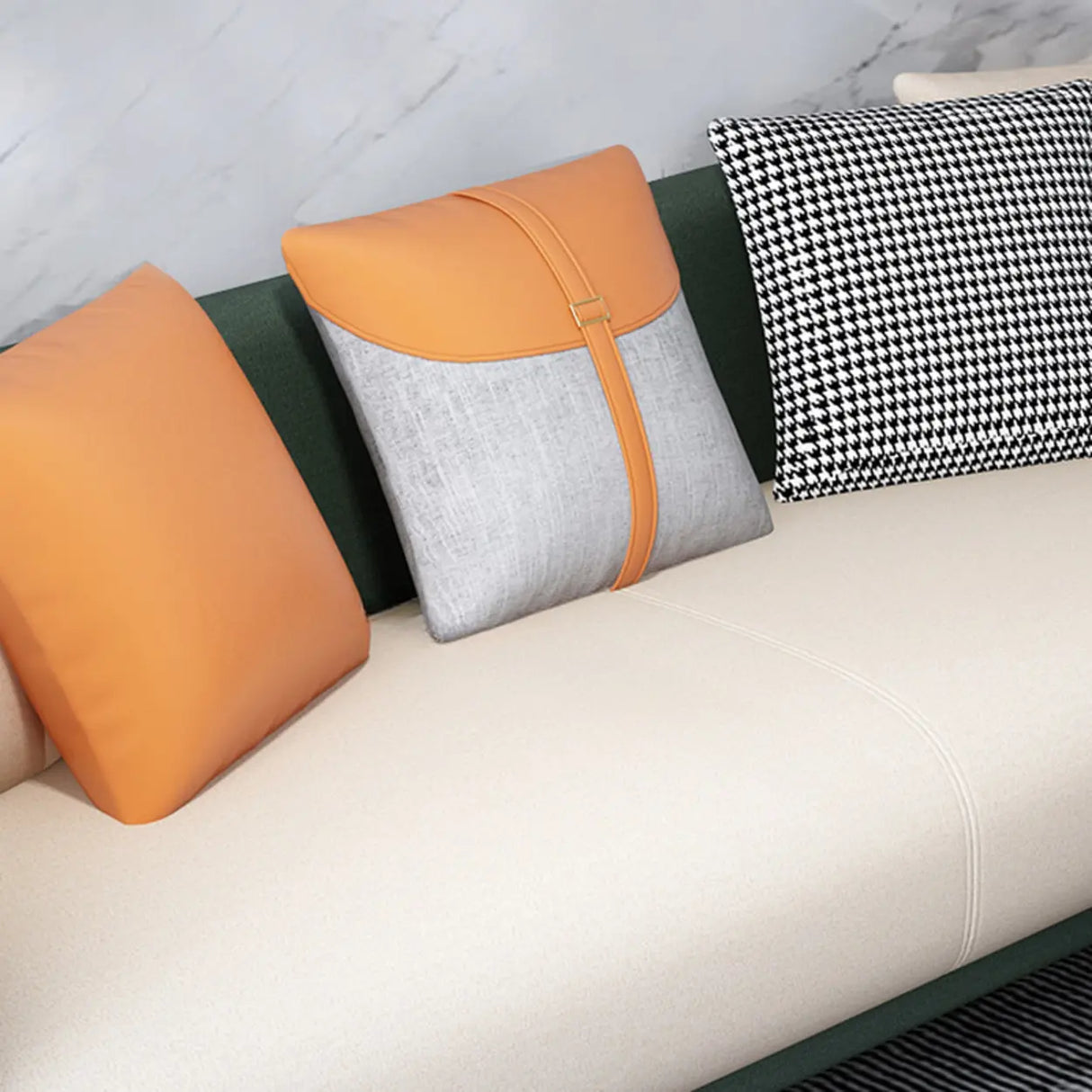 Glam Green-Beige Stain Resistant Tech Cloth Pillow Sofa Image - 10