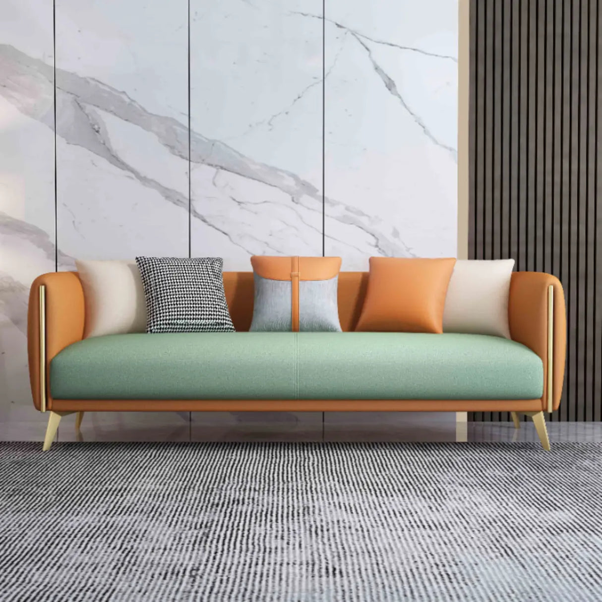 Glam Green-Beige Stain Resistant Tech Cloth Pillow Sofa Image - 11