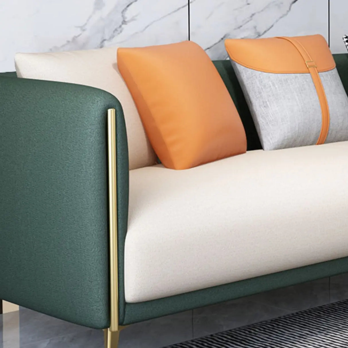 Glam Green-Beige Stain Resistant Tech Cloth Pillow Sofa Image - 12
