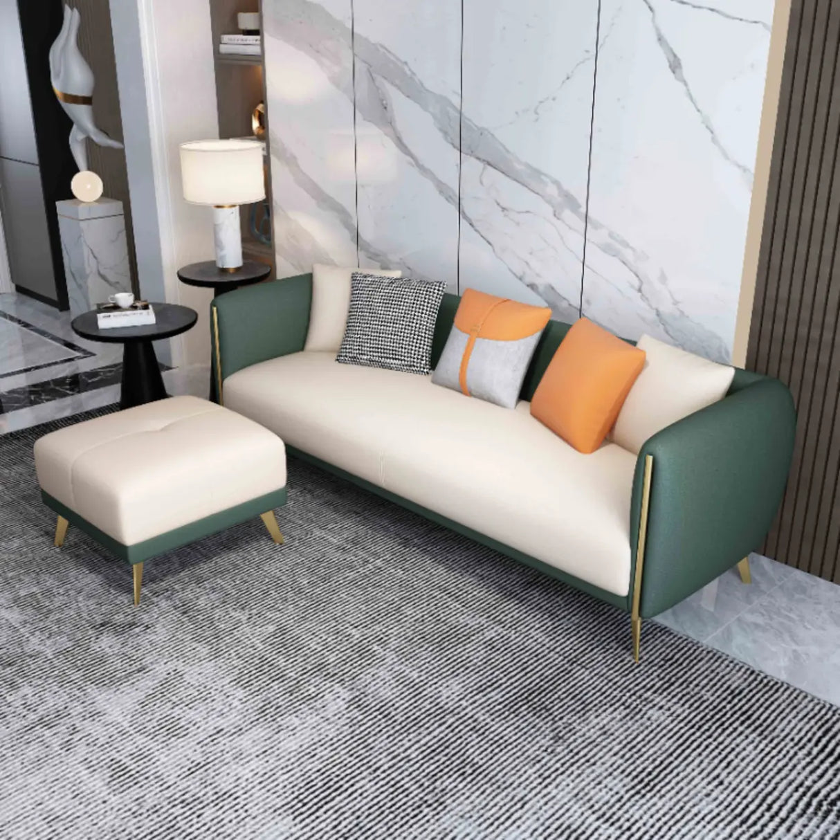Glam Green-Beige Stain Resistant Tech Cloth Pillow Sofa Image - 6