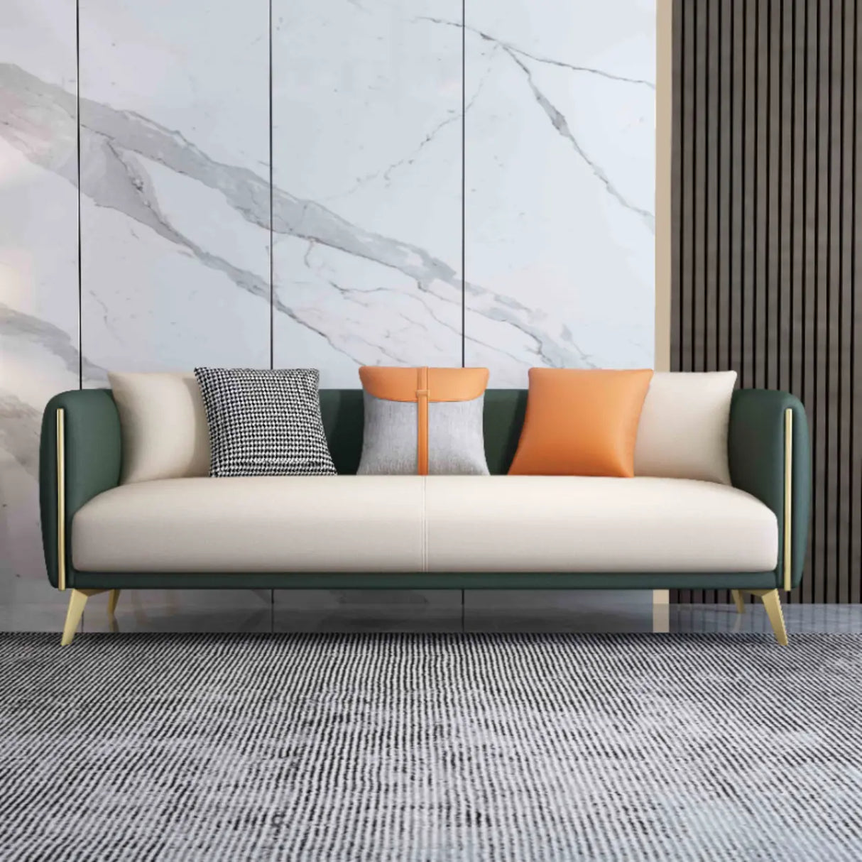 Glam Green-Beige Stain Resistant Tech Cloth Pillow Sofa Image - 7