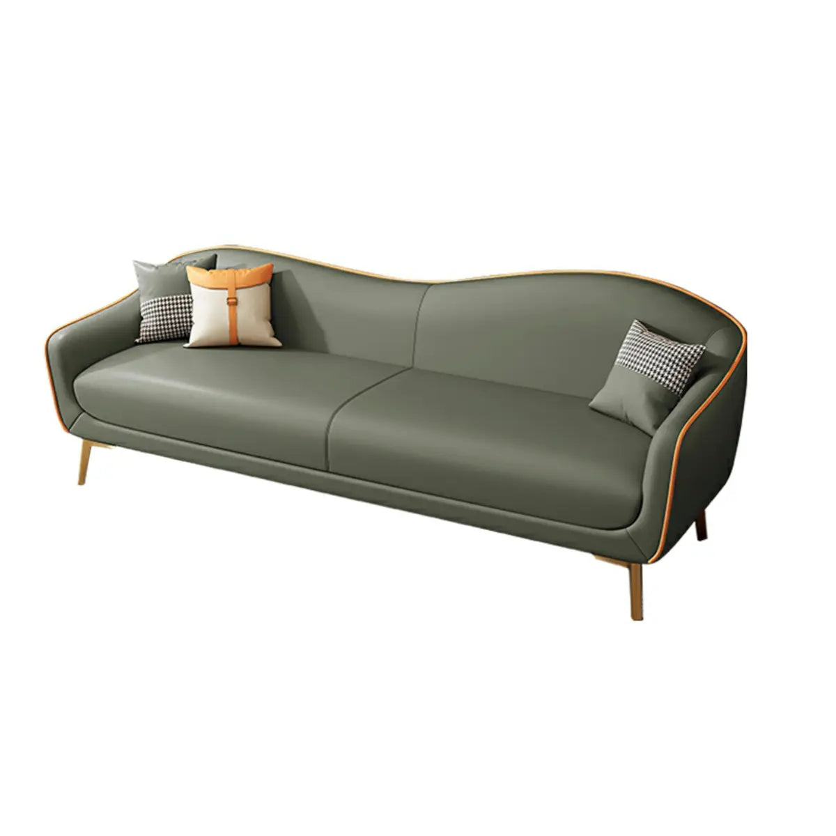 Glam Green Velvet Tight Back Brass Leg Curved Sofa Image - 12