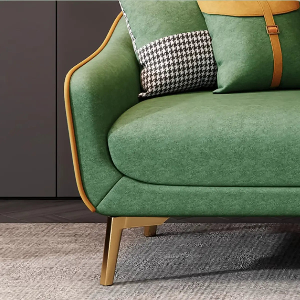 Glam Green Velvet Tight Back Brass Leg Curved Sofa Image - 14