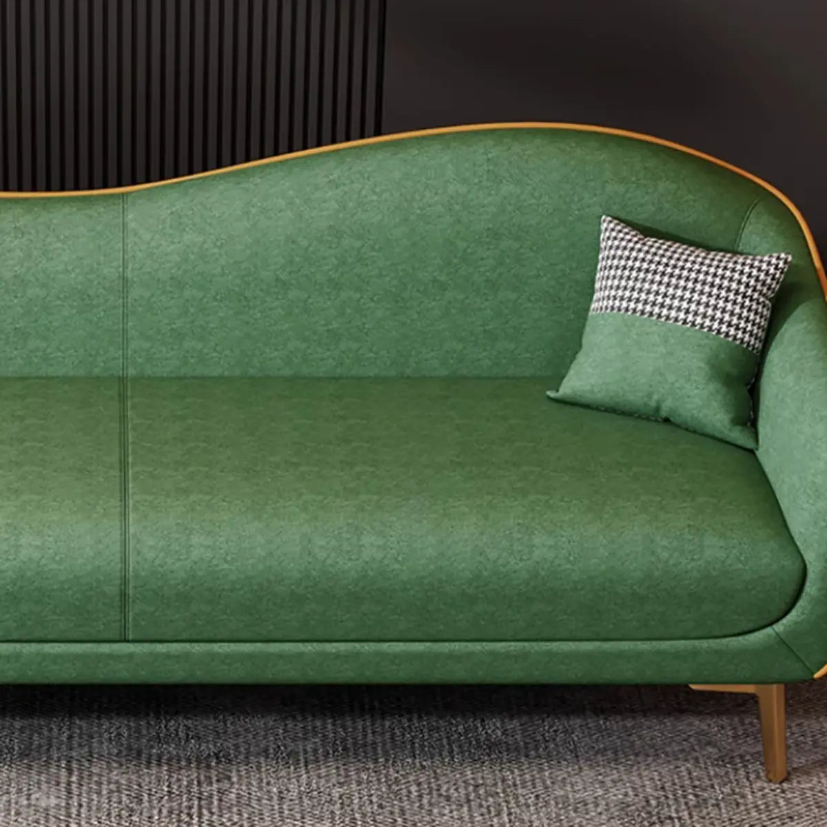 Glam Green Velvet Tight Back Brass Leg Curved Sofa Image - 16